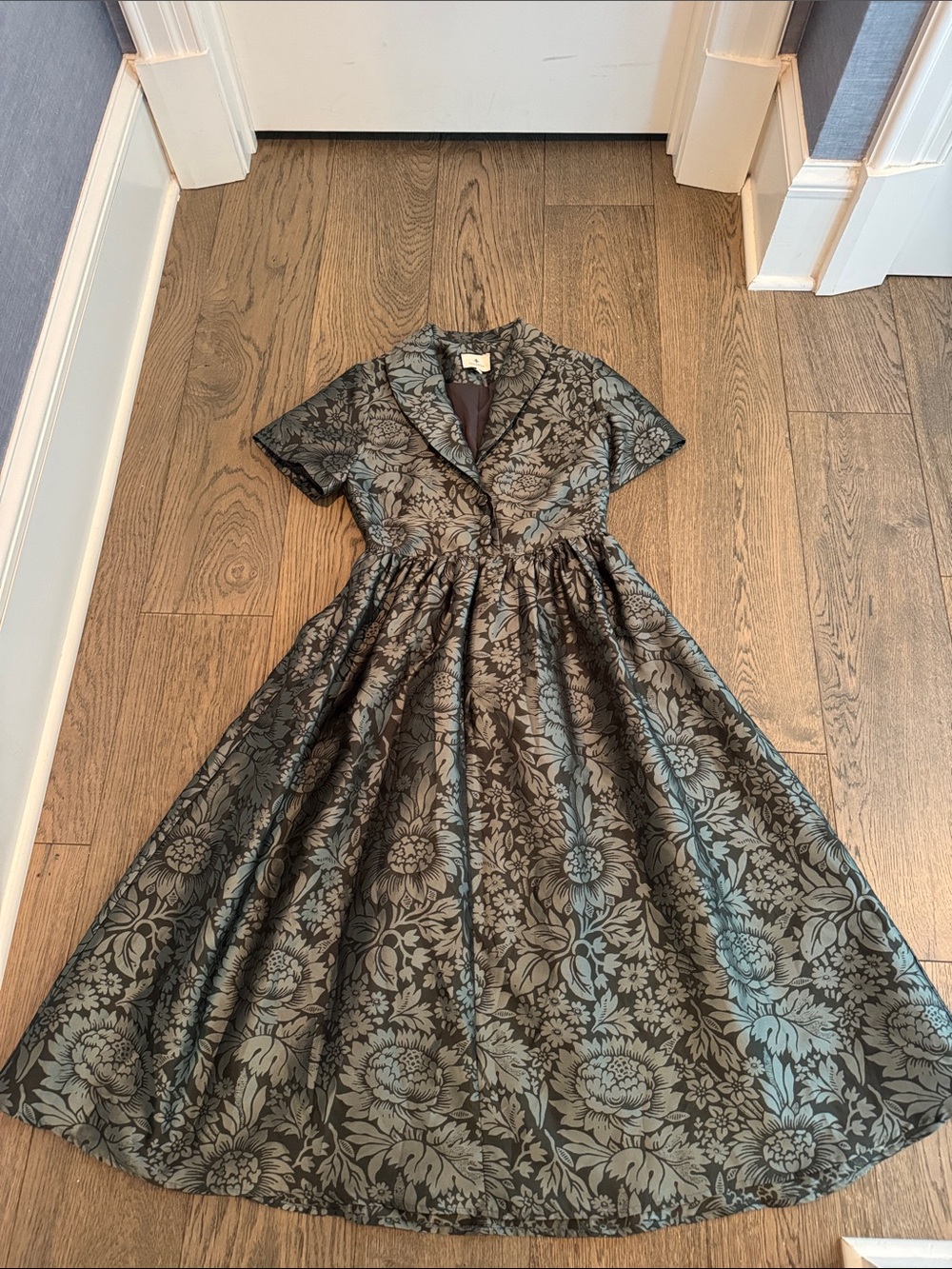 Tuckernuck Black Dress with Teal Floral Jacquard